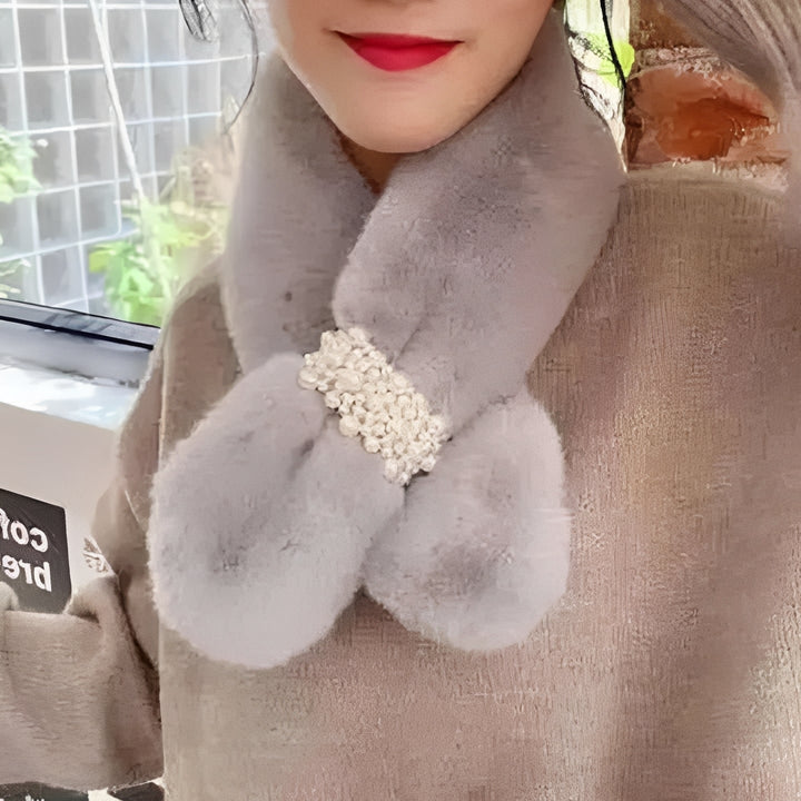 Elegant and Luxury Faux Fur Pearl Winter Scarf and Plush Neck Warmer