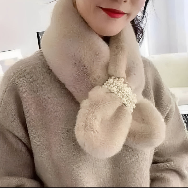 Elegant and Luxury Faux Fur Pearl Winter Scarf and Plush Neck Warmer