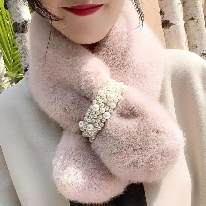 Elegant and Luxury Faux Fur Pearl Winter Scarf and Plush Neck Warmer