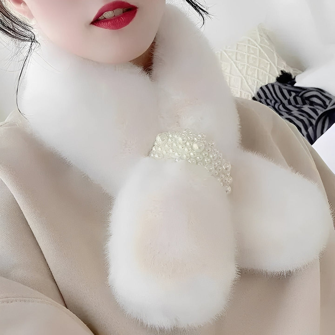 Elegant and Luxury Faux Fur Pearl Winter Scarf and Plush Neck Warmer