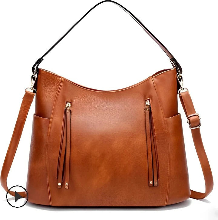 Elegant Ladies Vintage Leather Bag and Classic Retro Shoulder Tote