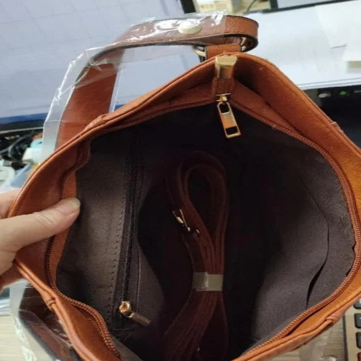 Elegant Ladies Vintage Leather Bag and Classic Retro Shoulder Tote