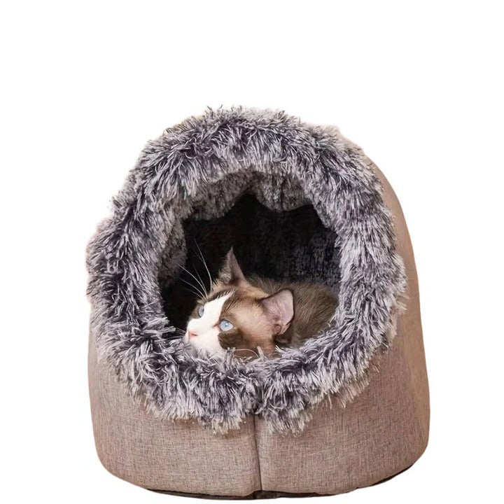 Thermal Feline Sleeping Cave with Faux Fur and Insulated Padding