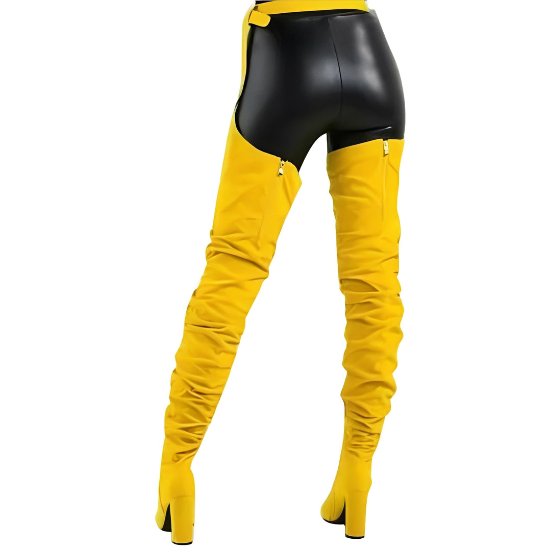 Faux Suede Thigh High Waist Belt Chunky High Heel Slouch Boots for Women and Over The Knee Waist Belted Boots