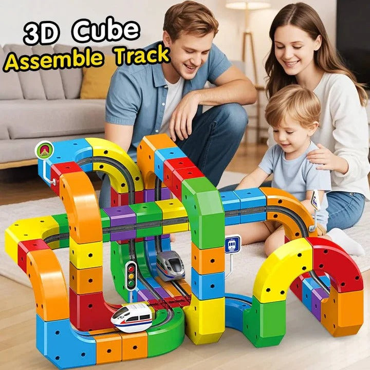 Magnetic Train Track Toy with Interlocking Rails and Creative Locomotive Pathing