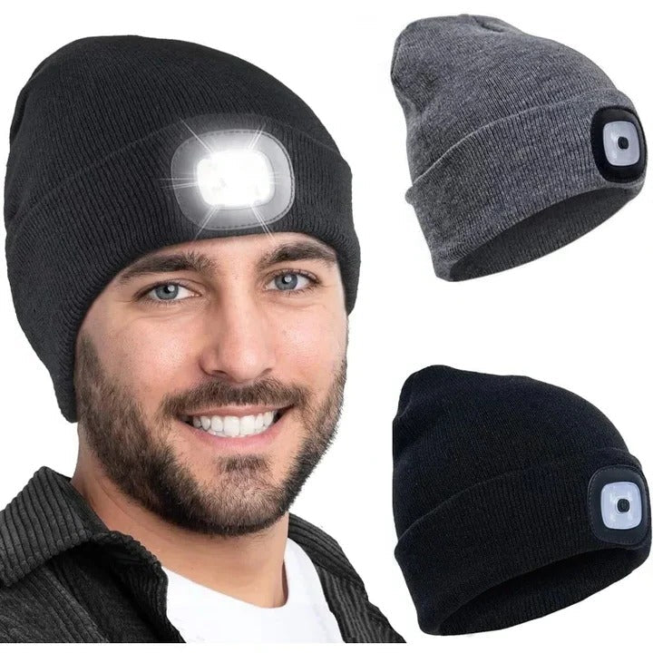 Rechargeable LED Beanie Hat for Winter with Integrated Illumination and Warm Knitted Protection
