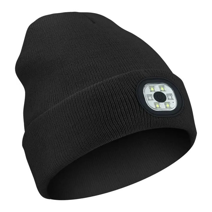 Rechargeable LED Beanie Hat for Winter with Integrated Illumination and Warm Knitted Protection