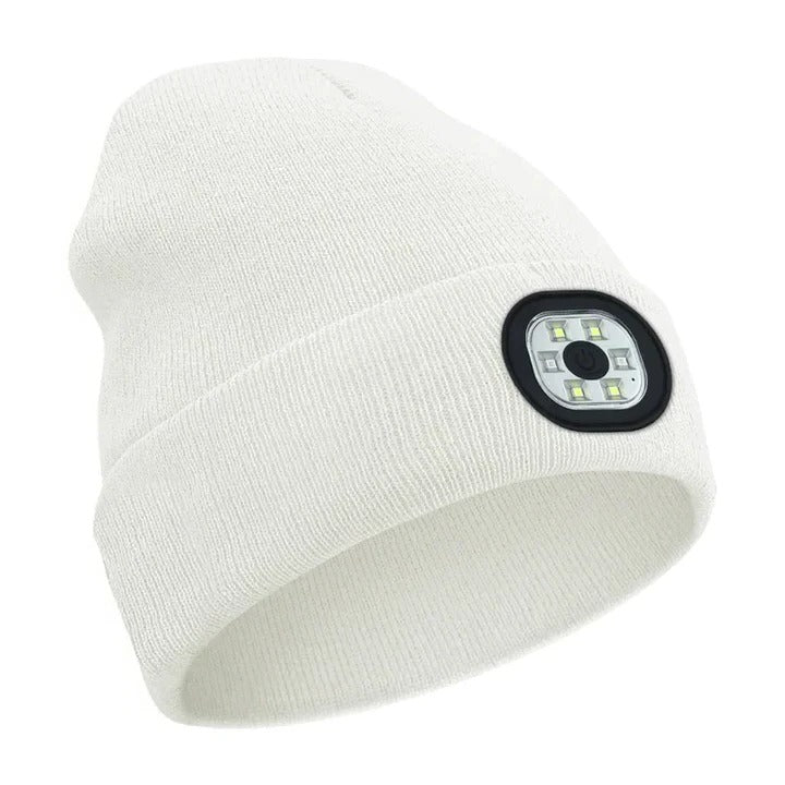 Rechargeable LED Beanie Hat for Winter with Integrated Illumination and Warm Knitted Protection