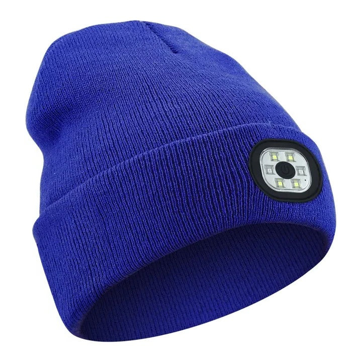Rechargeable LED Beanie Hat for Winter with Integrated Illumination and Warm Knitted Protection