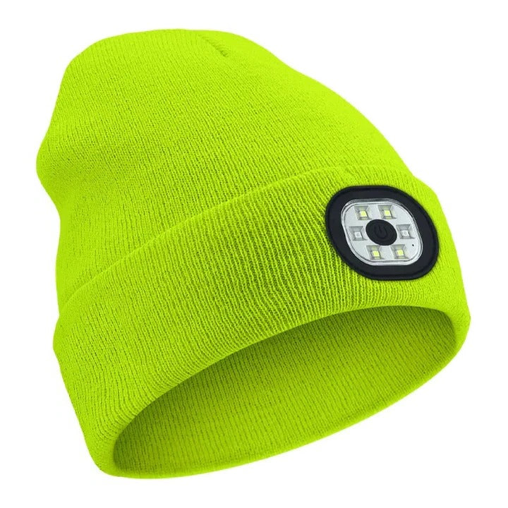 Rechargeable LED Beanie Hat for Winter with Integrated Illumination and Warm Knitted Protection