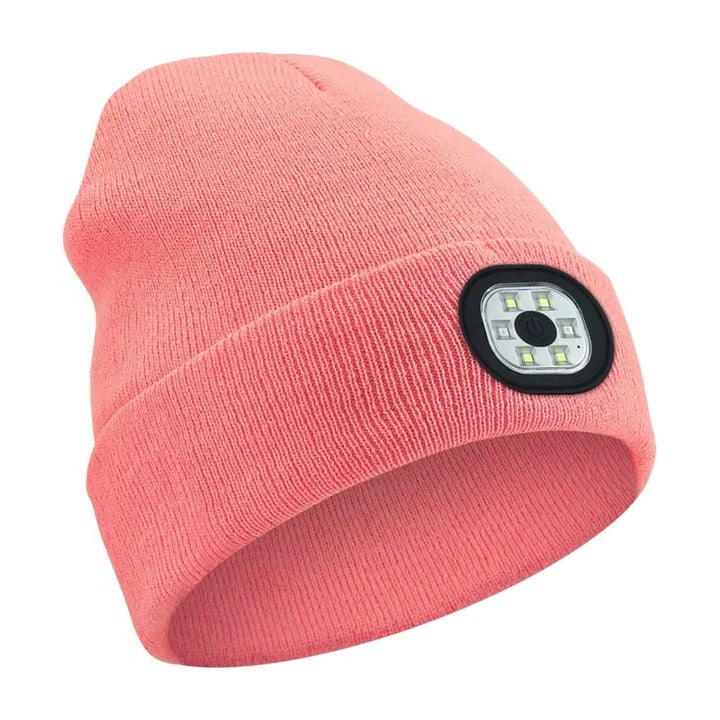 Rechargeable LED Beanie Hat for Winter with Integrated Illumination and Warm Knitted Protection