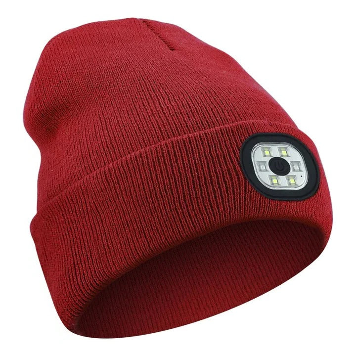Rechargeable LED Beanie Hat for Winter with Integrated Illumination and Warm Knitted Protection