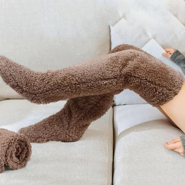 Thermal Extra Long Fuzzy Thigh High Warm Socks with Insulated Fabric and Cozy Comfort
