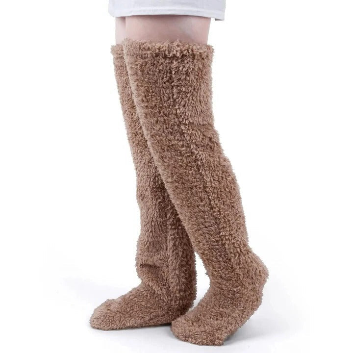 Thermal Extra Long Fuzzy Thigh High Warm Socks with Insulated Fabric and Cozy Comfort