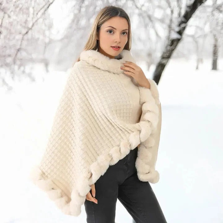 Elegant Winter Wrap and Faux Fur Shawl Cloak for Women with Soft Shaggy Lining