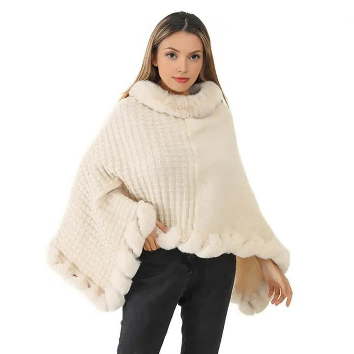 Elegant Winter Wrap and Faux Fur Shawl Cloak for Women with Soft Shaggy Lining