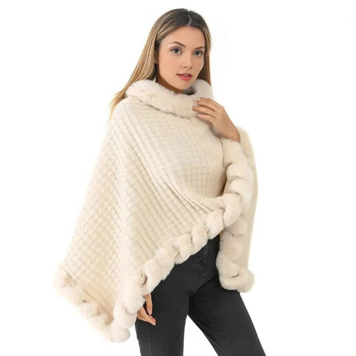 Elegant Winter Wrap and Faux Fur Shawl Cloak for Women with Soft Shaggy Lining