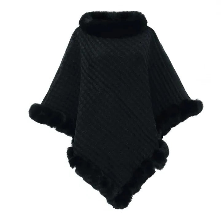 Elegant Winter Wrap and Faux Fur Shawl Cloak for Women with Soft Shaggy Lining