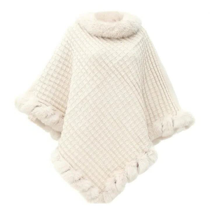 Elegant Winter Wrap and Faux Fur Shawl Cloak for Women with Soft Shaggy Lining