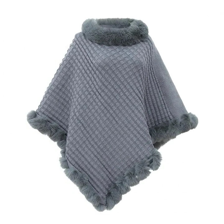 Elegant Winter Wrap and Faux Fur Shawl Cloak for Women with Soft Shaggy Lining