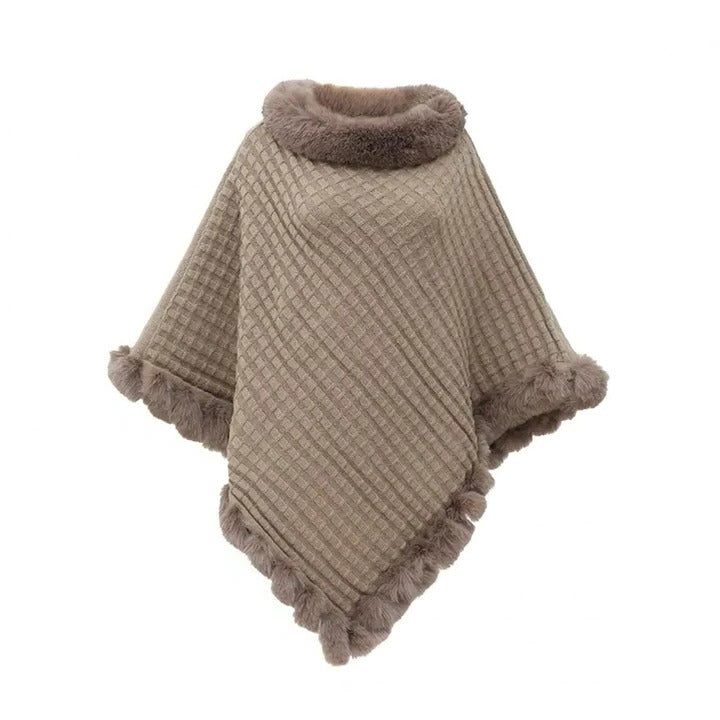 Elegant Winter Wrap and Faux Fur Shawl Cloak for Women with Soft Shaggy Lining