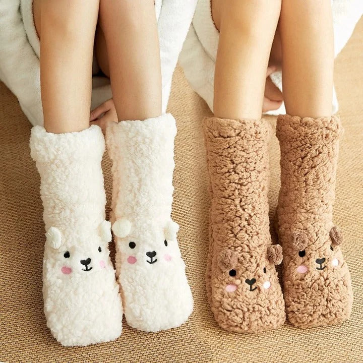 Soft Insulated Kawaii Bear Fleece Warm Socks with Adorable Character Design and Toasty Lining