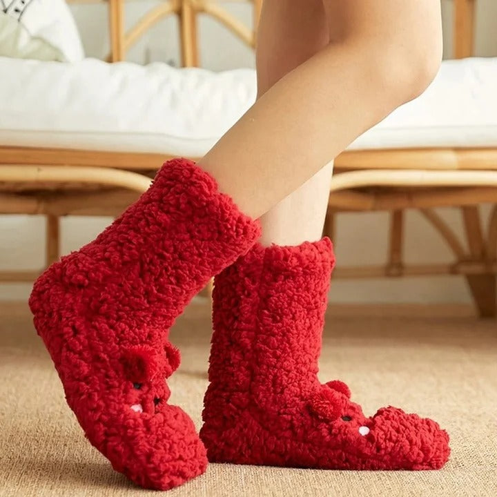 Soft Insulated Kawaii Bear Fleece Warm Socks with Adorable Character Design and Toasty Lining