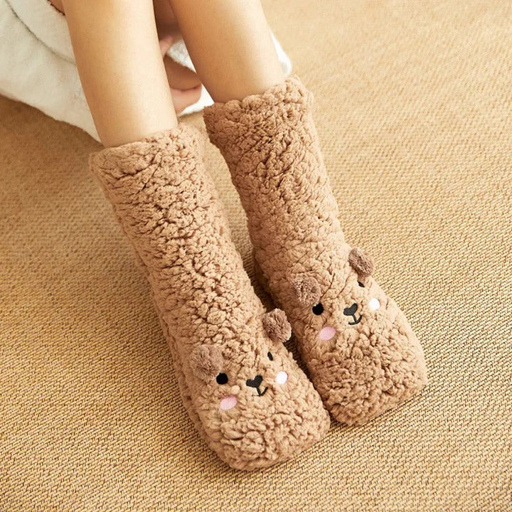 Soft Insulated Kawaii Bear Fleece Warm Socks with Adorable Character Design and Toasty Lining