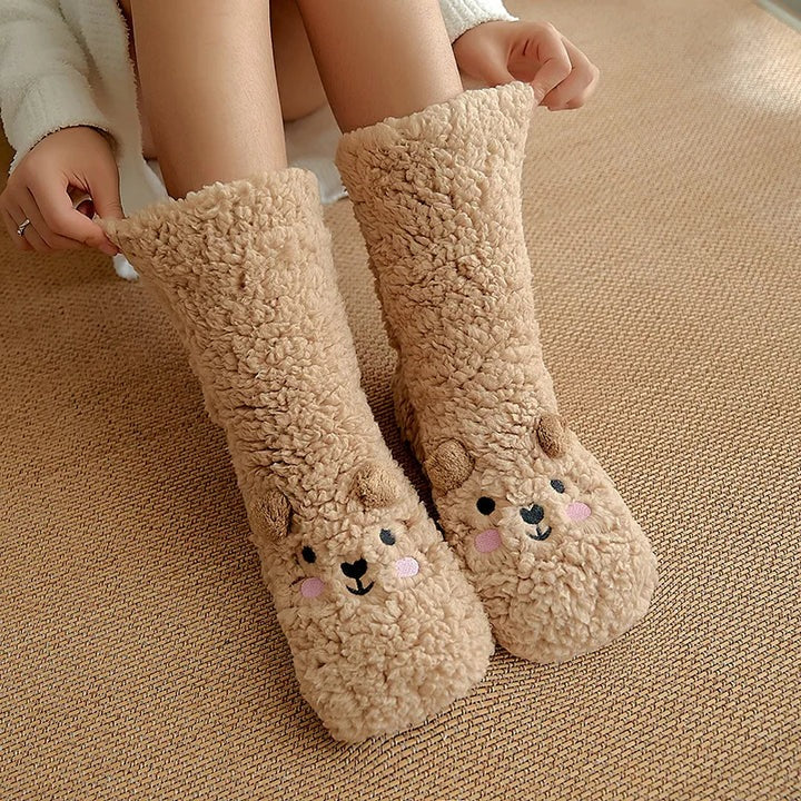 Soft Insulated Kawaii Bear Fleece Warm Socks with Adorable Character Design and Toasty Lining