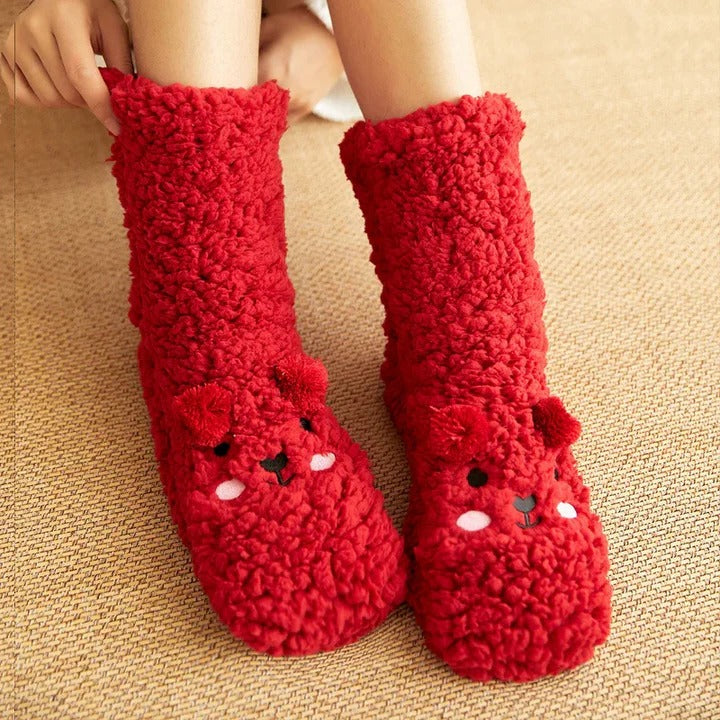 Soft Insulated Kawaii Bear Fleece Warm Socks with Adorable Character Design and Toasty Lining