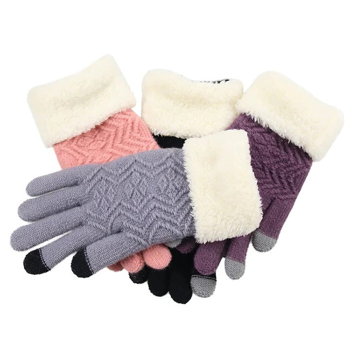 Thermal Conductive Plush Lined Touch Screen Knitted Gloves with Insulated Interior