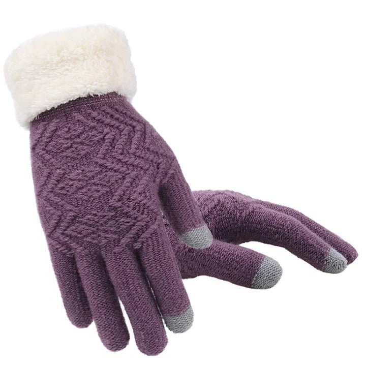 Thermal Conductive Plush Lined Touch Screen Knitted Gloves with Insulated Interior