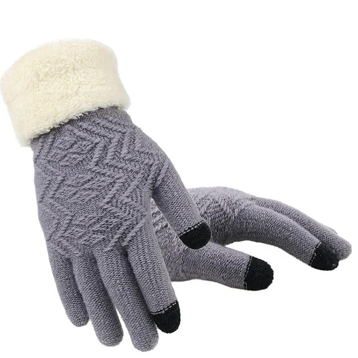 Thermal Conductive Plush Lined Touch Screen Knitted Gloves with Insulated Interior