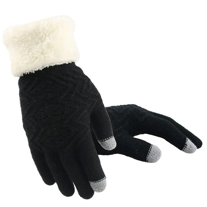 Thermal Conductive Plush Lined Touch Screen Knitted Gloves with Insulated Interior