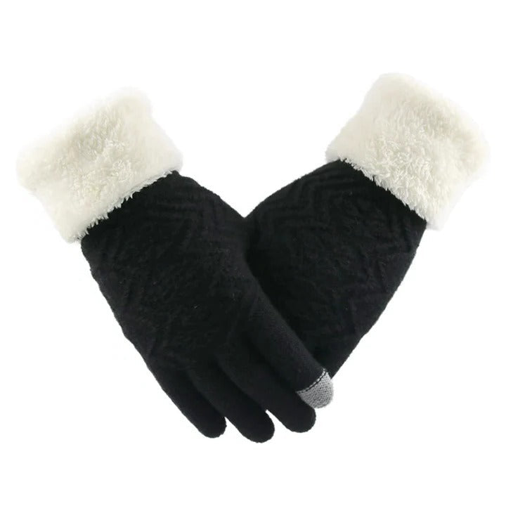 Thermal Conductive Plush Lined Touch Screen Knitted Gloves with Insulated Interior