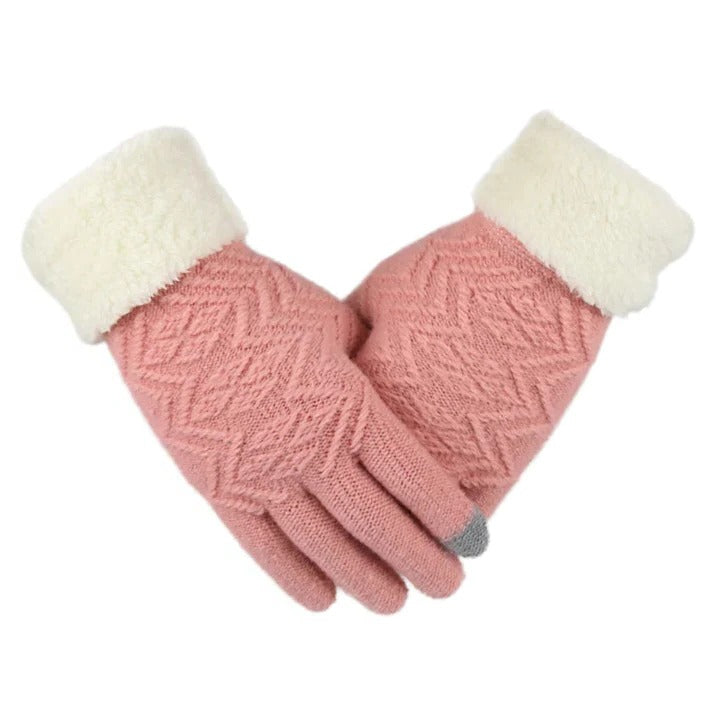 Thermal Conductive Plush Lined Touch Screen Knitted Gloves with Insulated Interior
