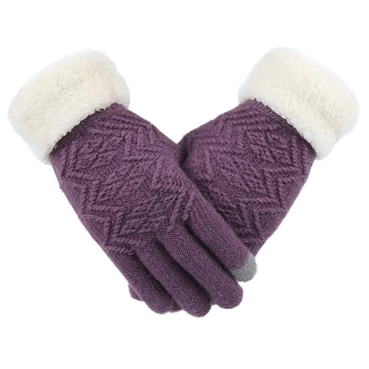 Thermal Conductive Plush Lined Touch Screen Knitted Gloves with Insulated Interior