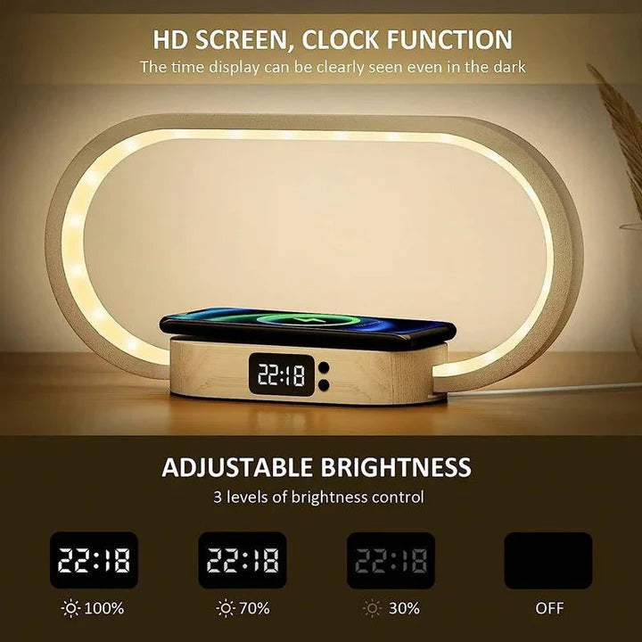 Timekeeping Bedside Station and Alarm Clock with Wireless Charging and Night Light