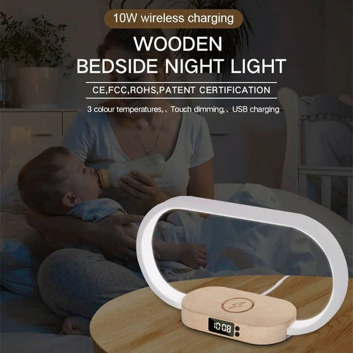 Timekeeping Bedside Station and Alarm Clock with Wireless Charging and Night Light