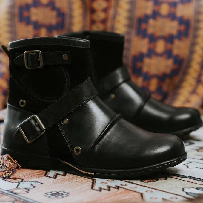 Masculine Heritage Buckle-Fastened Footwear and Mens Vintage Style Buckled Ankle Boots