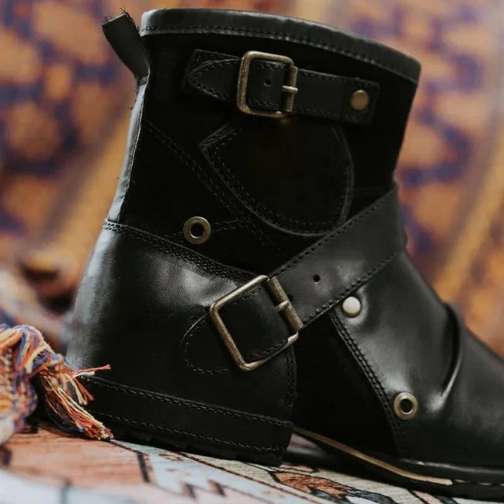 Masculine Heritage Buckle-Fastened Footwear and Mens Vintage Style Buckled Ankle Boots