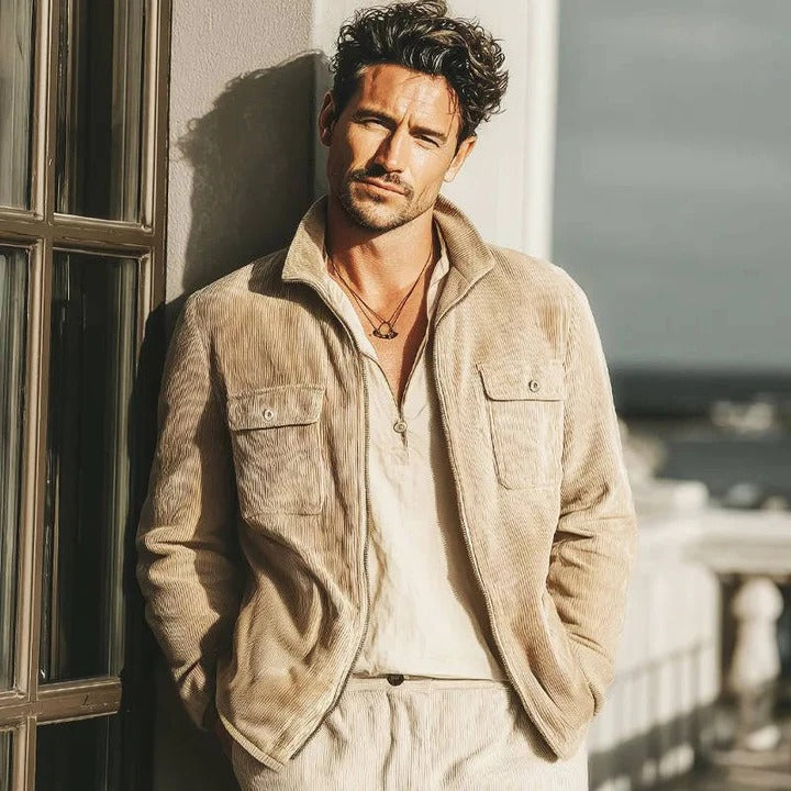 Ribbed Cotton Outerwear and Mens Corduroy Jacket with Textured Fabric Finish
