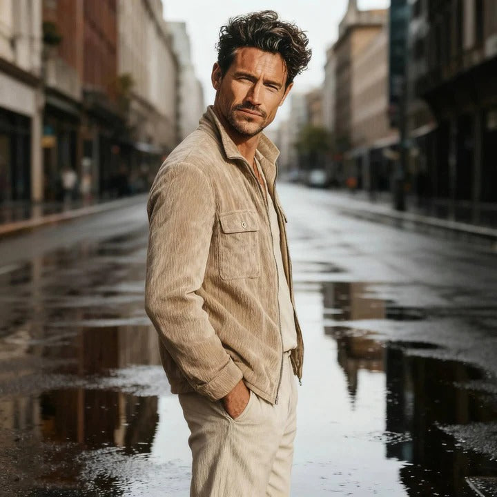 Ribbed Cotton Outerwear and Mens Corduroy Jacket with Textured Fabric Finish