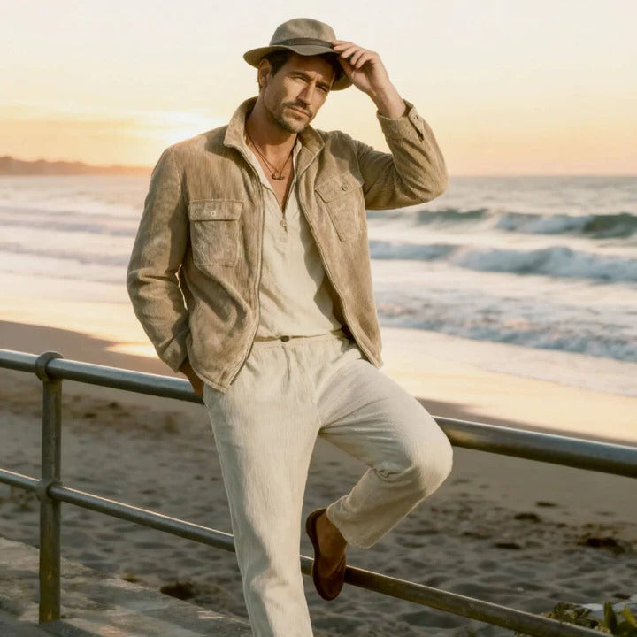 Ribbed Cotton Outerwear and Mens Corduroy Jacket with Textured Fabric Finish