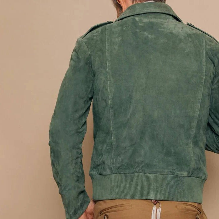 Nostalgic Collar Zip-Up Outerwear and Mens Retro Lapel Zipper Breast Pocket Suede Jacket