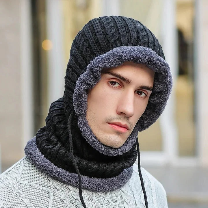 Thermal Woven Hooded Enclosure and Winter Knit Hat Balaclava with Scarf