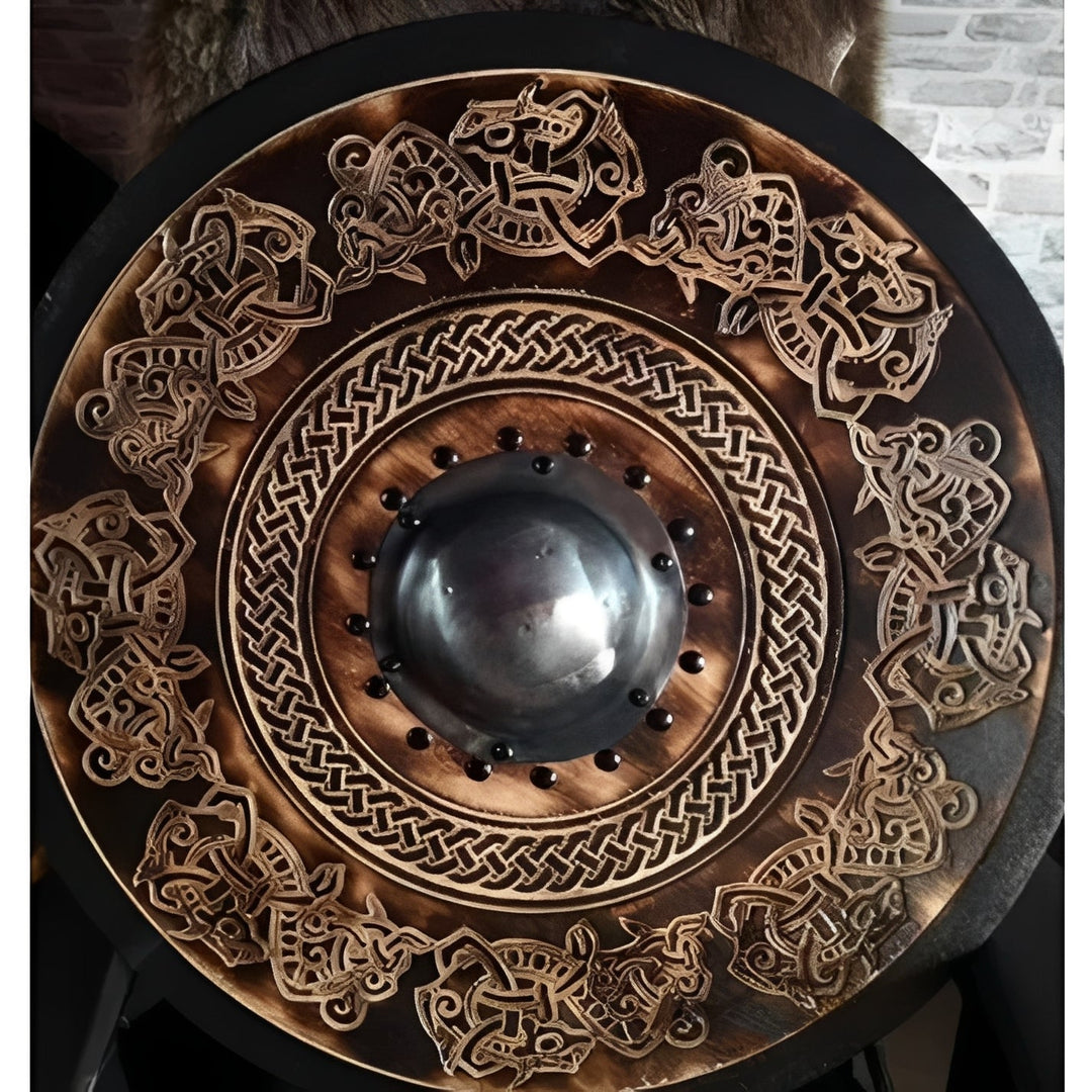 Round Wooden Decorative Shield with Multiple Design Options