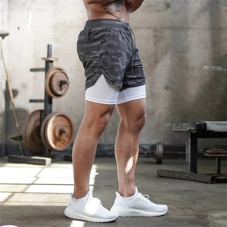 Men’s Camo Workout Shorts with Integrated Compression Liner