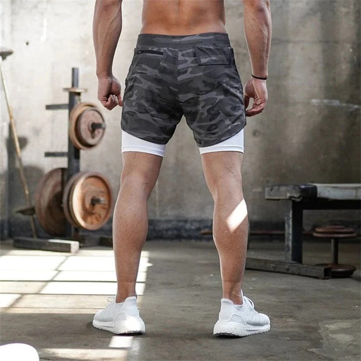 Men’s Camo Workout Shorts with Integrated Compression Liner