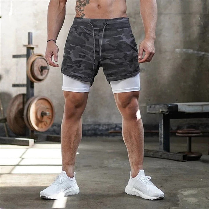 Men’s Camo Workout Shorts with Integrated Compression Liner